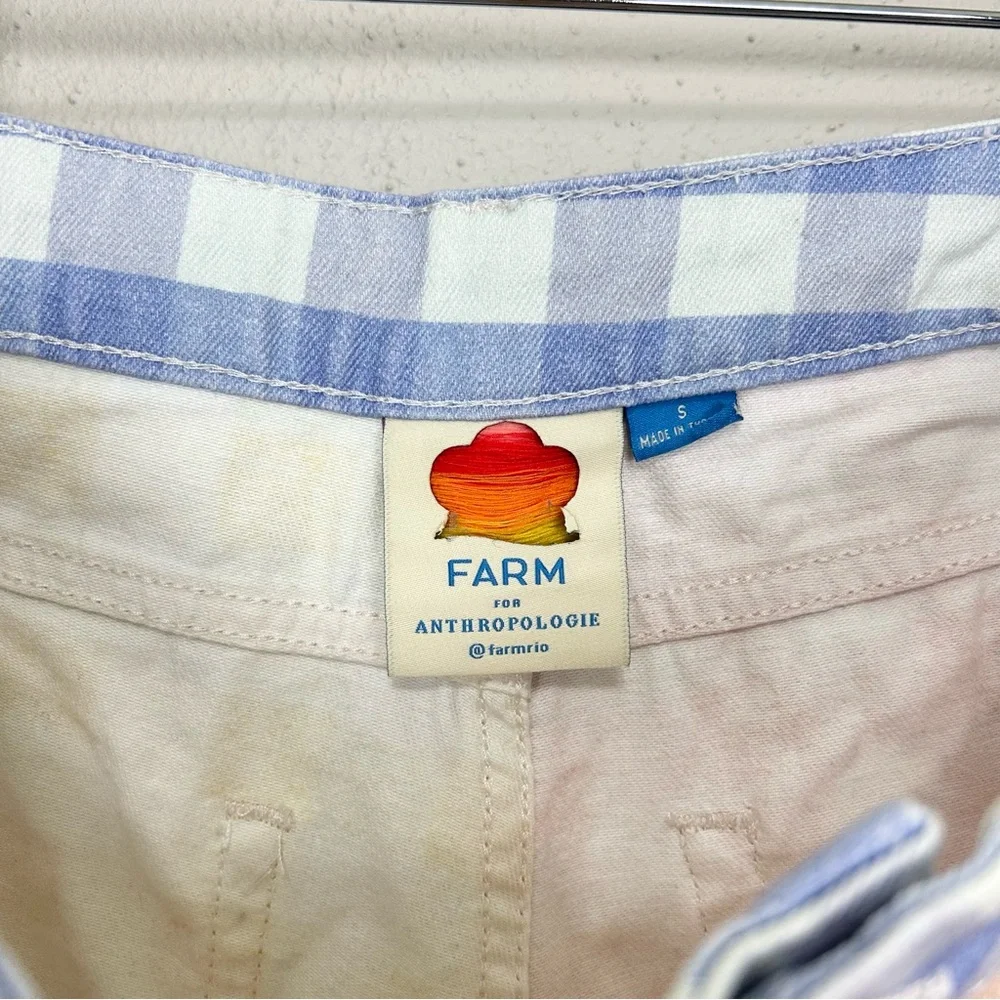 Farm Rio Gingham High Rise Shorts Size Small Red Blue Yellow Denim Cut Off - Picture 10 of 12